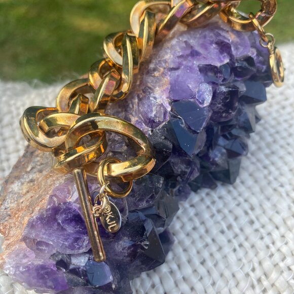 KJL Kenneth Jay Lane Link Chain Bronze Tone Toggle Clasp Bracelet - Picture 3 of 7